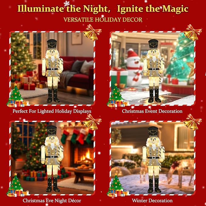 61Inch Nutcracker Christmas Decor Outdoor with LEDs 5 Feet Lighted Large Nutcracker Lighted Christmas Decorations Outdoor with Stakes & Zip Ties for Xmas Yard, Porch, Lawn