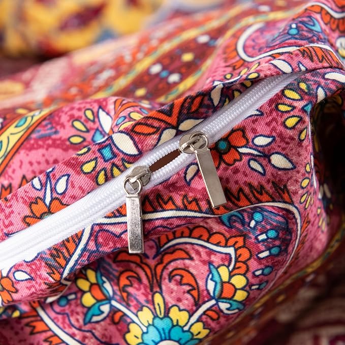 ABREEZE Bohemian Duvet Cover Set Colorful Orange Boho Retro Bedding Set Damask Paisley Cotton Duvet Cover Tribal Reversible Bedding Exotic Style Comforter Cover 3-Piece Cal.King