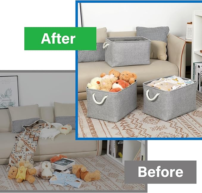 Bidtakay Storage Baskets Gray 3 Pack Shelf Baskets Collapsible Storage Bins for Clothes 15X11X9.5Inch Decorative Baskets with Handles Large Baskets for Organizing Closet Home Storage (Grey)