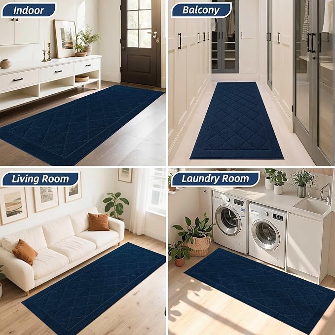 BEQHAUSE Dirt Trapper Door Mat 24" x 60", Doormat Non-Slip Entryway Rugs Washable, Dog Door Mat Stain Resistant and Absorbent Welcome Floor Mat for Front Back Door, Muddy Wet Shoes & Paws, Navy Blue