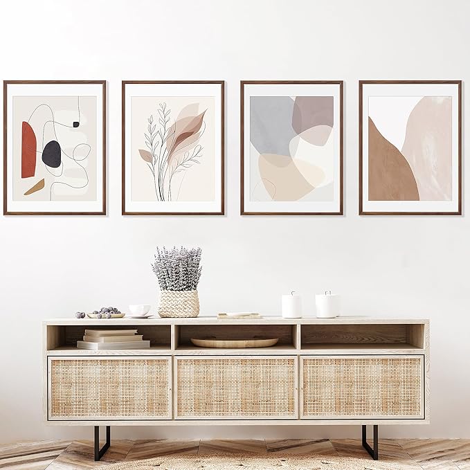 18x24 Poster Frame Set of 4 Natural Solid Walnut Photo Frames with 16x20 Removable Mat Wall Hanging Large Handcrafted Frame with HD Plexiglass Wall and Tabletop Display Large Picture Frame