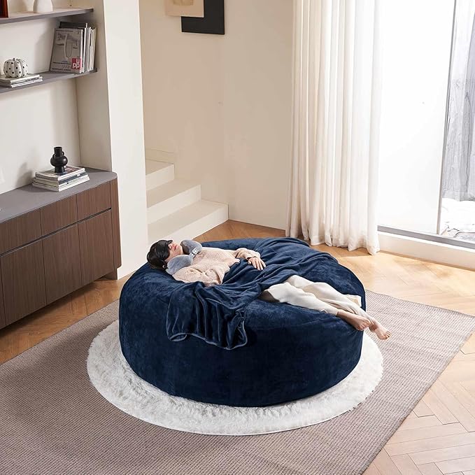 6FT,Oversized Bean Bag Chairs for Adults,Giant beanbag with Filler Included，Fluffy Memory Foam,Soft and Comfy Corduroy Fabric,Gaming Chairs Suitable for Living Room and Bedroom (Blue, 6 Foot)