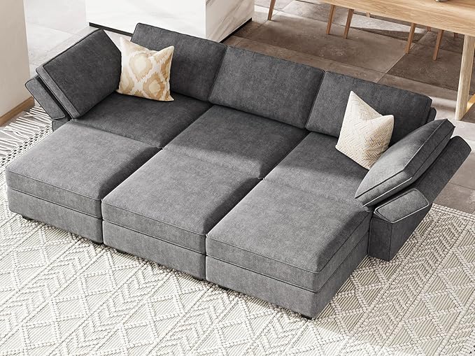 Belffin Terry Fabric Modular Sectional Sleeper Sofa Bed with Storage Convertible Sectional Couches for Living Room 6 Seaters Dark Grey Modular Sofa