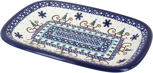 Blue Rose Polish Pottery Noel Nights Small Rectangular Serving Platter