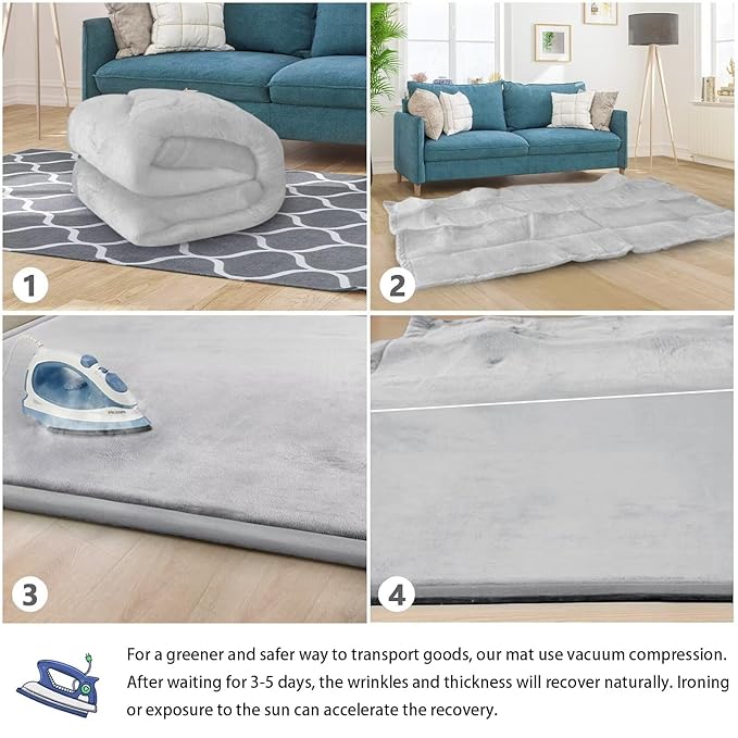 Baby Play Mat for Floor Tummy Time Mat Nursery Rug Muscle Mat Area Rug Playroom Rug Tatami Mat 6'7"x4'11" Memory Foam 1.3" Thick Crawling Mat for Babies,Toddlers, Infants, Kids(Light Gray)