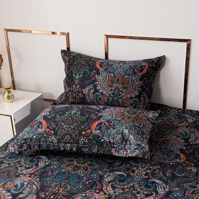 ABREEZE Luxury Vintage Black Duvet Cover Sets Damask Paisley Bedding Set Retro 100% Brushed Cotton Zipper Closure Bedding Collection Cal.King