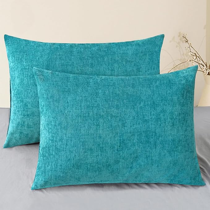CaliTime Throw Pillow Covers Decorative 20 X 26 Inches Pack of 2 Cozy Chenille Standard Pillow Shams Cases for Couch Sofa Bed Living Room Home Lake Blue