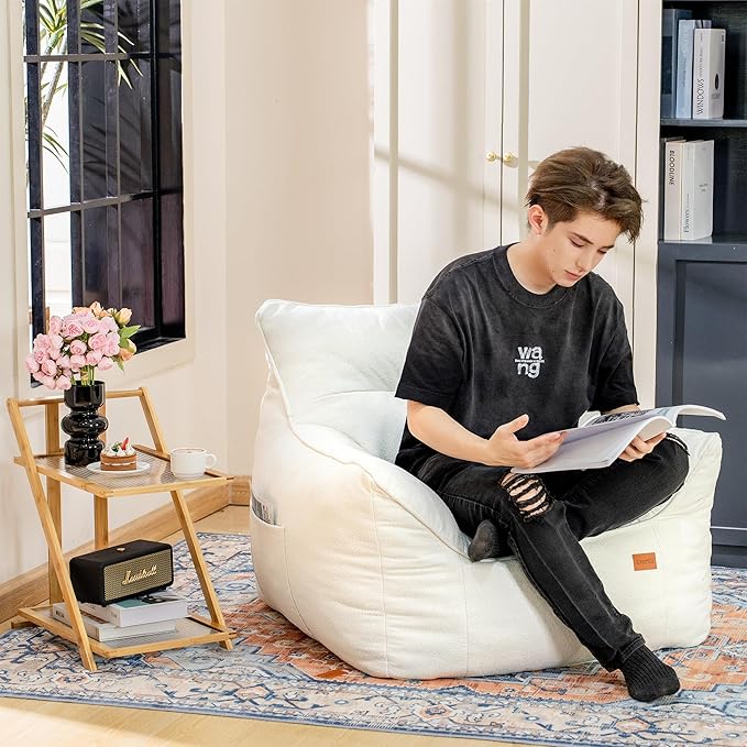 Bean Bag Chair with Filler, Bean Bag Sofa Chair with Tufted Soft Armrests Plush Lazy Sofa Comfy Chair,Large BeanBag Chair for Adults in Livingroom, Bedroom