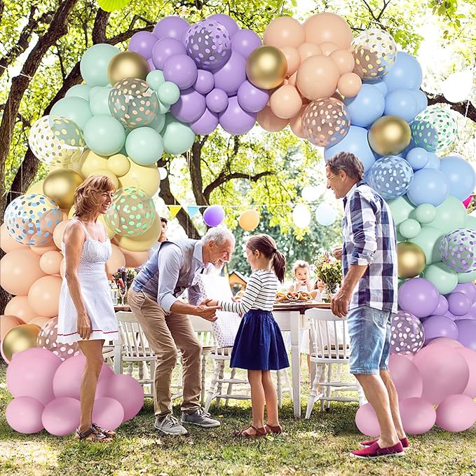Amandir 164PCS Pastel Balloon Garland Kit, Rainbow Easter Unicorn Balloon Arch, Colorful Gold Confetti Balloons for Pastel Easter Baby Shower Wedding Ice Cream Mermaid Party Decorations Supplies