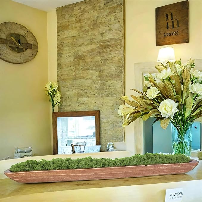 Athaliah Wooden Dough Bowl, Hand Carved Rustic Long Wood Dough Bowls for Decor, Vintage Large Wooden Bread Bowl for Table Centerpiece Dining Room Home Kitchen Decor Candles (40 Inch-Brown)