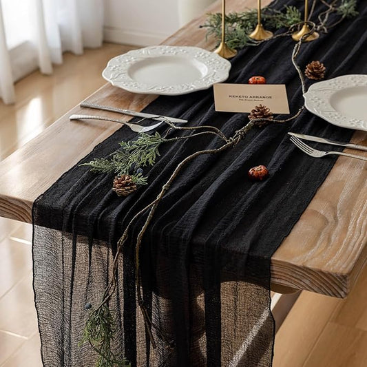 Black Table Runner Cheesecloth Gauze Rustic Premium Cotton Cheese Cloth Table Runner 120 Inch 10 FT for Wedding Bridal Baby Shower Long Sheer Boho Home Decorations