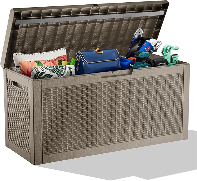60 Gallon Deck Box Large Outdoor Storage for Patio Furniture,Outdoor Cushions,Garden Tools and Pool Supplies,Waterproof,Resin,Lockable(Grey)