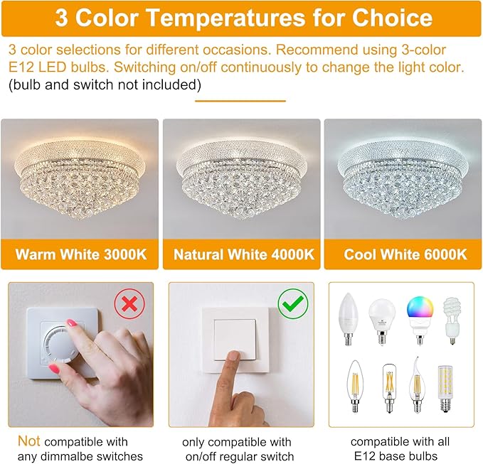 12-Light Crystal Flush Mount Chandelier Ceiling Light Fixture for Living Room Dining Room Bedroom Foyer Entryway Hallway Closet Bathroom (Chrome D24)