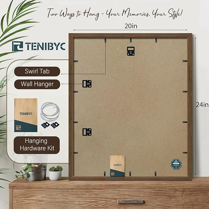 20x24 Poster Frame 3 Pack - Brown Woodgrain, Wood Picture Frame, Wall Gallery Frame - Wall Hanging