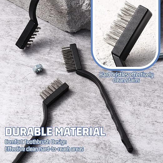 60 Pcs Mini Wire Brush Set Stainless Steel Wire Bristle Scratch Brush Small Metal Brush for Cleaning Curved Handle Masonry Welding for Cleaning Welding Slag and Rust Tool, Black, 6.7 Inches