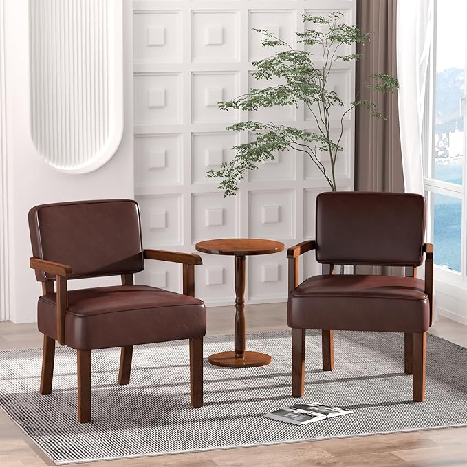 Accent Chair, PU Leather Living Room Chairs Oversize with Soft Seat and Armrests for Living Room Dinning Room Bedroom Reading Room Waiting Room