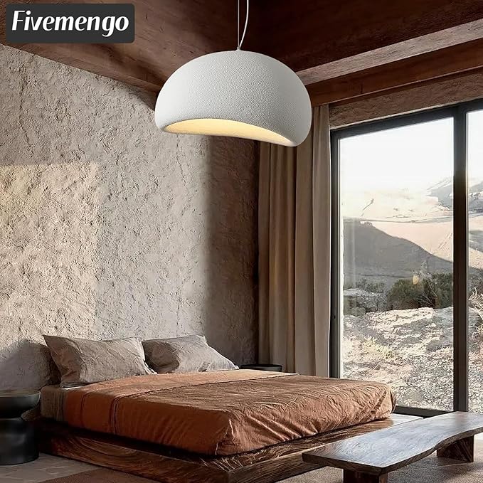 23.6in Large Wabi Sabi Pendant Lights Kitchen Island Lighting Fixture Ceiling Mount White Modern Japanese Lamp Japandi Chandelier for Dining Living Room Bedroom Restaurant Hanging Lamp