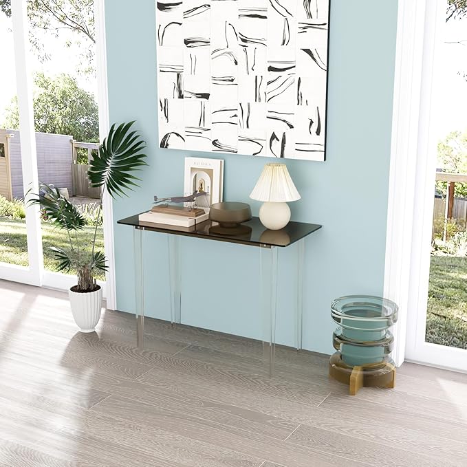 Acrylic Desk, Modern Study Table for Home Office - Extended Surface Multi-Purpose Console & Entryway Table, Sturdy Lightweight Design (42.5-inch, Yellowtea)