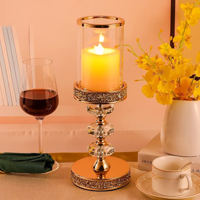 Candle Holder, Pillar Candle Holders, Crystal Candlesticks Holder for Wedding, Parties, Events, Chirstmas,Home Decor, Table Centerpieces CH028D (L)
