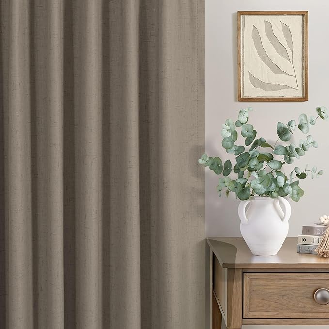 Brown Blackout Curtains 90 Inch Length Thick Linen Patio Drapes for Insulated Sliding Glass Doors Cute Curtains for Nursery Bedroom Aesthetic Modern Farmhouse Decor Back Tab 2 Panels Set 7.5 ft Long