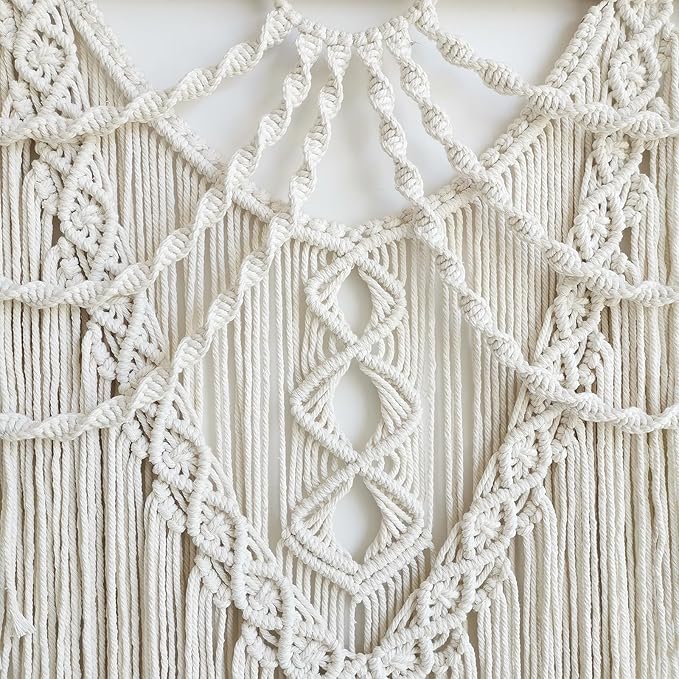Achart Macrame Wall Hanging Large- Boho Wall Decor- large wall art- Wall Decor Living Room- Macrame Tapestry Boho Decor for Bedroom (Beige-Fringe)