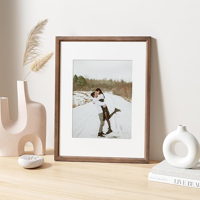 12x16 Picture Frame Natural Solid Walnut Photo Frames with 8.5x11 Removable Mat Wall Hanging Large Handcrafted Frame with HD Plexiglass Wall and Tabletop Display Large Poster Frame