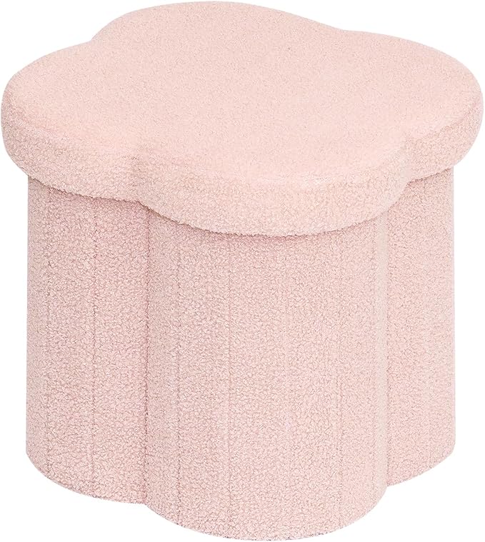 B FSOBEIIALEO Storage Ottoman Cube, Flowers Shaped Ottomans with Storage Foot Stool Footrest, Boucle Ottoman Seat for Dorm Room, Faux Teddy Fur, Pink 15"x15"x15"