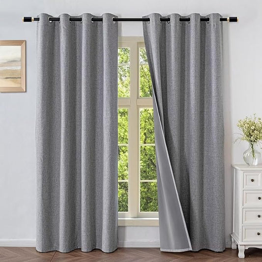 Blackout Curtains 90 Inch Length 2 Panels Set, 100% Black Out Textured Thermal Curtains, Grommet Privacy Light Blocking Drapes for Living Room Bedroom Luxury Decor(52W × 90L inch, Light Grey)