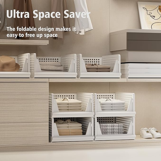 5 Pack Stackable Plastic Storage Basket Closet Organizer Bin Foldable Clothes Organizer Storage Drawer Shelf Container for Living room Bathroom Kitchen Office (4L+1S)