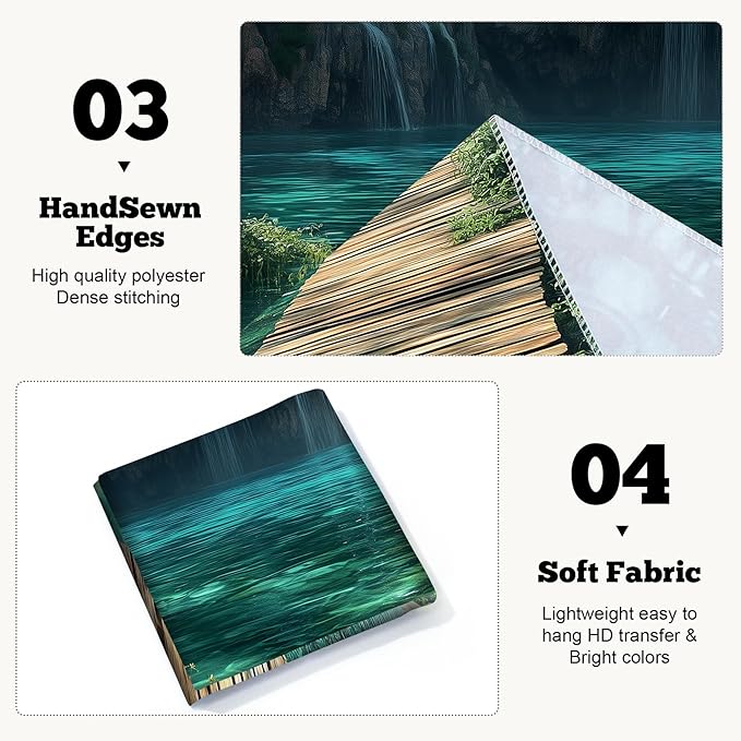 BSFHH Nature Tapestry Forest Tree Sea Cave Wall Hanging, Stream Through Rainforest Landscape Wall Art Tapestry for Bedroom Living room (Waterfall, 90"×70", Unframed)