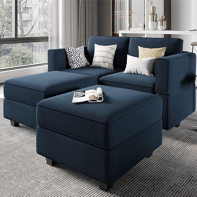 Belffin Modular Sectional Sofa with Reversible Chaise L Shaped Couch with Ottoman Modular Sofa Couch with Storage Blue