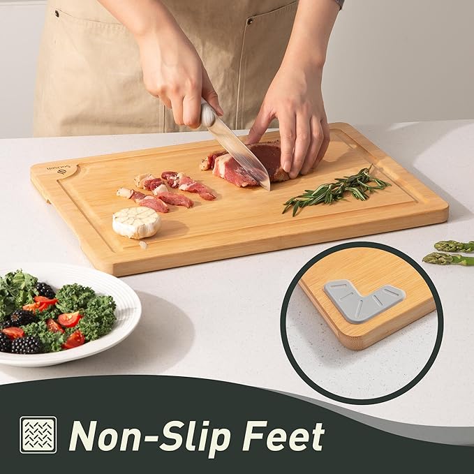 Bamboo Cutting Board Set Non Slip Feet with Holder Over Sink Kitchen Gadgets Charcuterie & Chopping Board Apartment Essentials New Home Must Haves Things Stuff Accessories House Housewarming Gifts