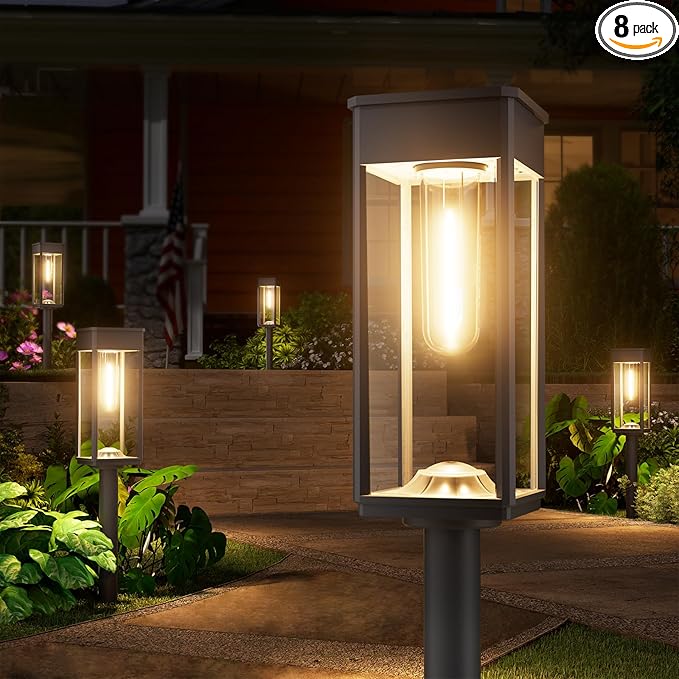 8 Pack Bright Solar Pathway Lights Outdoor,IP65 Waterproof Auto On/Off Solar Garden Light Path Lights Solar Powered for Outside Yard Path Lawn Walkway Driveway Landscape Lighting Patio Decor