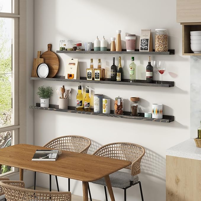 48 Inch Long Floating Shelves for Wall, Solid Pine Wood Picture Ledge Shelves with Lips, Nursery Book Shelves for Toys Storage Living Room Bedroom Photo Frames (2 Pcs, Grey)