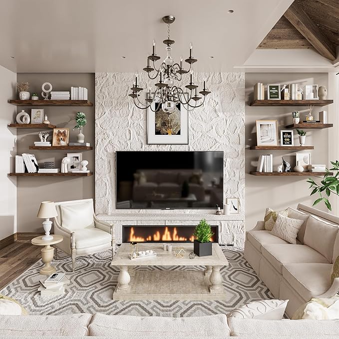 Heimlove 36 Inch Long Floating Shelf for Wall, 12" Deep Floating Shelves Wall Shelves for Bedroom Living Room Bedroom,Wall Mounted Shelves for Storage Book Decor, Set of 2, Rustic Brown