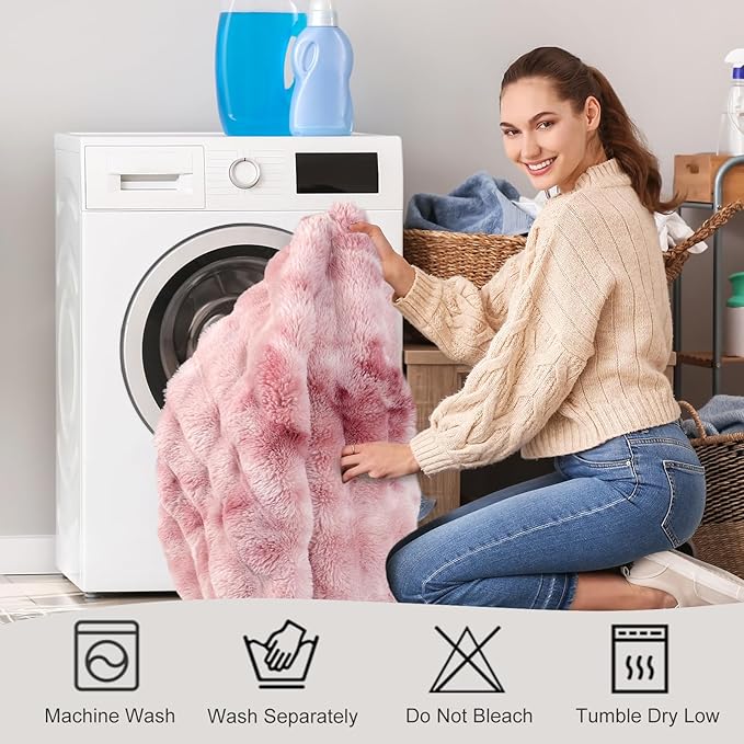 Bcareself Faux Fur Blanket Two Sided Ultra Soft Fluffy Reversible Fuzzy Throw Blanket for Women Men Double Sided Ombre Faux Luxe Faux Fur Thick Minky Blanket for Couch Bed