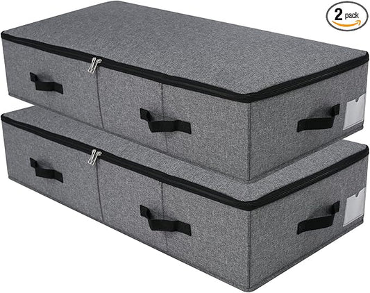 2PCS Foldable Blankets Clothes Comforters Storage Bin Organizer with Plastic Support Liner for Blankets, Towels, Comforter, Sweaters, Linen Sheets, Wrapping Paper, Black Grey