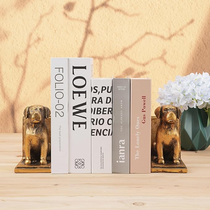 Book Ends for Shelves to Hold Books Heavy Duty,Decorative Bookend for Bookshelf Décor,Cute Animal Dog Book Stopper Labrador Retriever Statues for Home, Office Desk Decoration,1pair