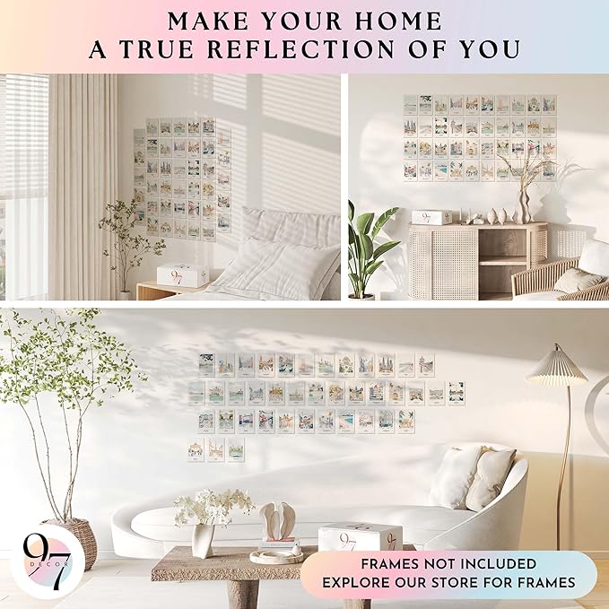 97 DECOR Vintage Travel Decor Posters - World Travel Wall Art Prints, Retro Popular Cities Photo Collage Kit, Trendy City Landscape Aesthetic Pictures for Teen Dorm Bedroom Decorations (40 Pcs, 4"x6")