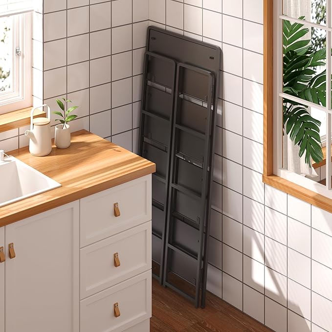 4NM No Assembly Foldable Bookshelf, 4-Shelf Collapsible Bookcase Storage for Small Spaces, 54" H, All Black