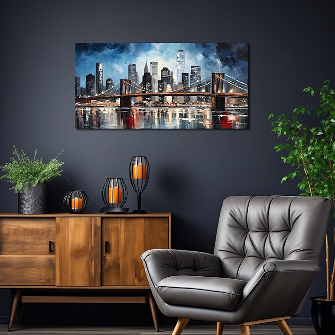 Brooklyn Bridge Canvas Wall Art Living Room City Wall Decor for Office Modern Pictures for Bedroom Wall Decor 20 x 40 Inch