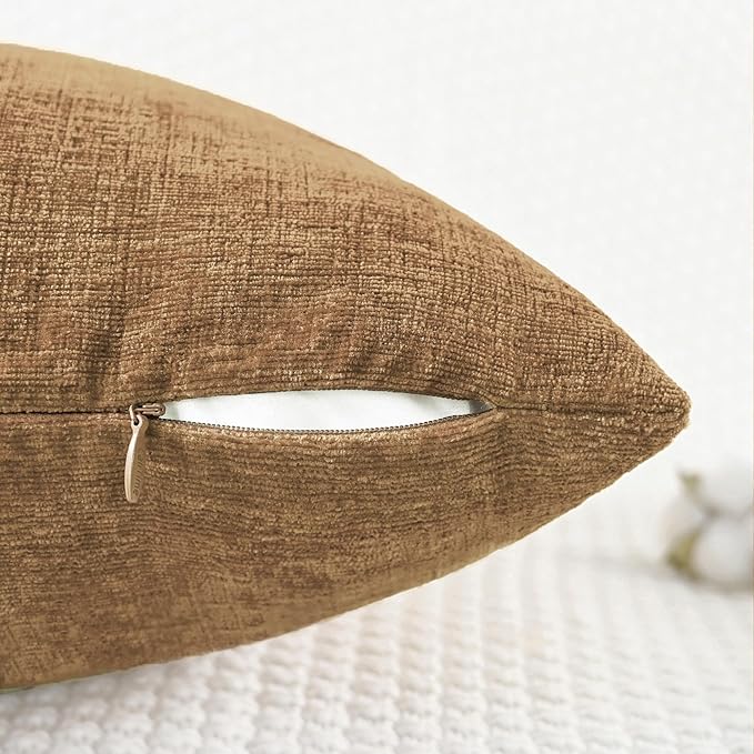 CaliTime Throw Pillow Covers Decorative 22 X 22 Inches Pack of 2 Cozy Chenille Cushion Cases for Couch Sofa Bed Living Room Home Apricot Brown