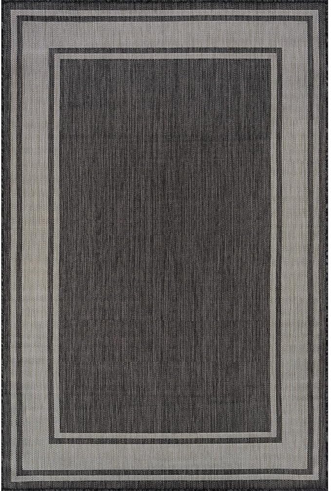 Beverly Rug Outdoor Rug 5x7 Modern Bordered Area Rugs for Indoor and Outdoor Patio Deck Porch Garden Waterproof Weather Sun Resistant Washable Outside Carpet (5 x 7 Dark Gray)