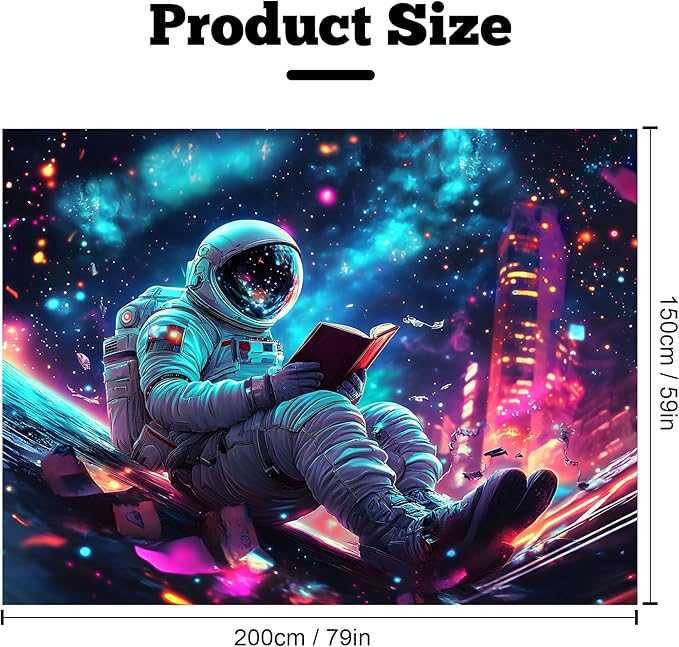 BVBOX Astronaut Space Blacklight Tapestry 79"x59", UV Reactive Astronaut Reading Universe Galaxy Planet Glow in Dark Tapestries, Black Light Neon Upright Poster Wall Hanging Backdrop Decor for Bedroom Living Room