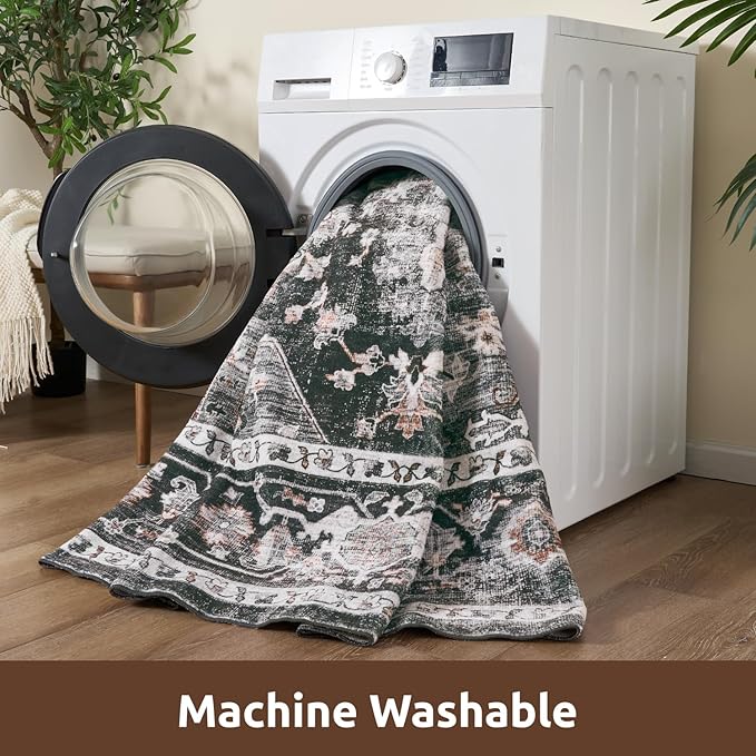 AMOAMI-6FT Round Rug-Rugs for Living Room-Vintage Soft Black Rugs for Bedroom-Non Slip Circle Rug-Machine Washable Rug for Dining Room Living Room Bedroom Office Under Table Dark Grey & Black