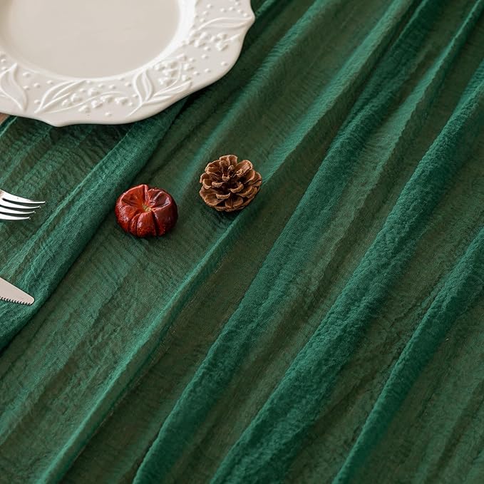 6pcs Emerald Green Cheesecloth Table Runner Gauze 120 Inch 10 FT Rustic Boho Cheese Cloth Runner for Wedding Baby Shower Bridal Shower Birthday Party Long Sheer Home Decorations