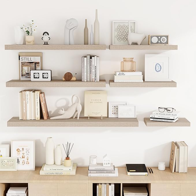 36 Inch Floating Shelves, 3D Textured Wood Grain, 36"x9.25"x1.5" Inch Deep Floating Shelves for Wall, Wooden Shelves for Bathroom, Bedroom, Living Room, Vintage White Oak