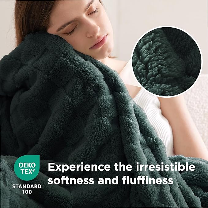 Bedsure GentleSoft Blankets Queen Size for Bed - Super Soft Cozy Blanket for Women Men Girls, Large Fuzzy Fleece Throw for Bedroom Decor, Dark Green, 90x90 Inches