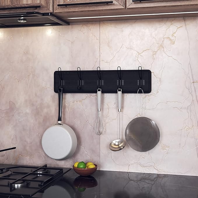 HBCY Creations Blackwash Solid Wood Wall Mounted Coat Rack with Shelf, 5 Hooks, 24" Long - Kitchen, Mudroom, Entryway, Bathroom - Includes Mounting Hardware, Coat Hanger, Dog Leash Hooks, Towel Rack