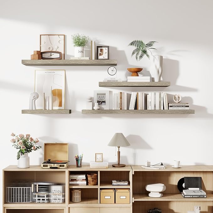 55 Inch Floating Shelves, 12 Inch Deep Floating Shelves for Wall, Floating Shelf with Invisible Brackets, Deep Shelves for Bathroom, Bedroom, Living Room, 1 Pack, Grey